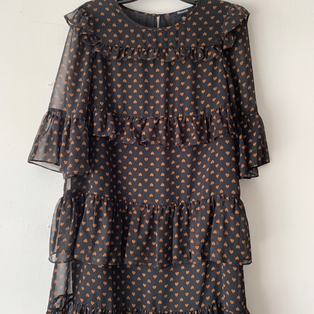 Madewell Black dress with brown heart pattern